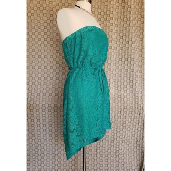 Women's Strapless Dress Lace Hollow Out Sexy High Low Mini Teal Dress Medium NWO - Picture 5 of 9